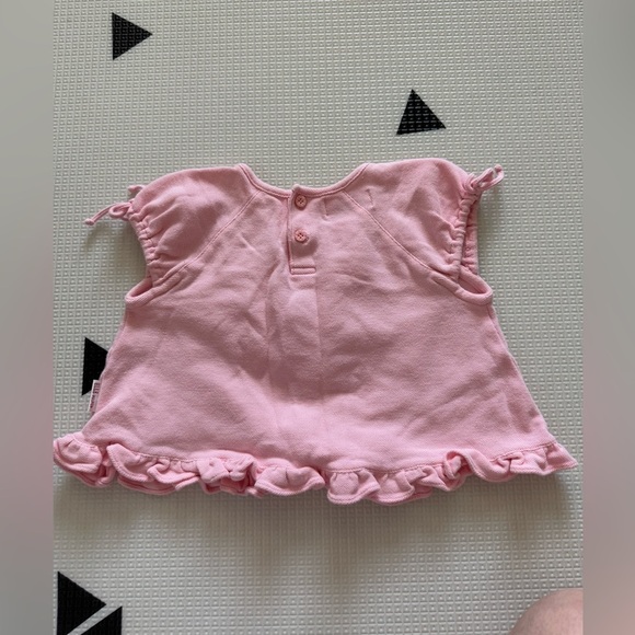 Elle Paris|Baby girl pink short sleeve ruffle top with floral embroidery•••Flowy - Picture 3 of 7